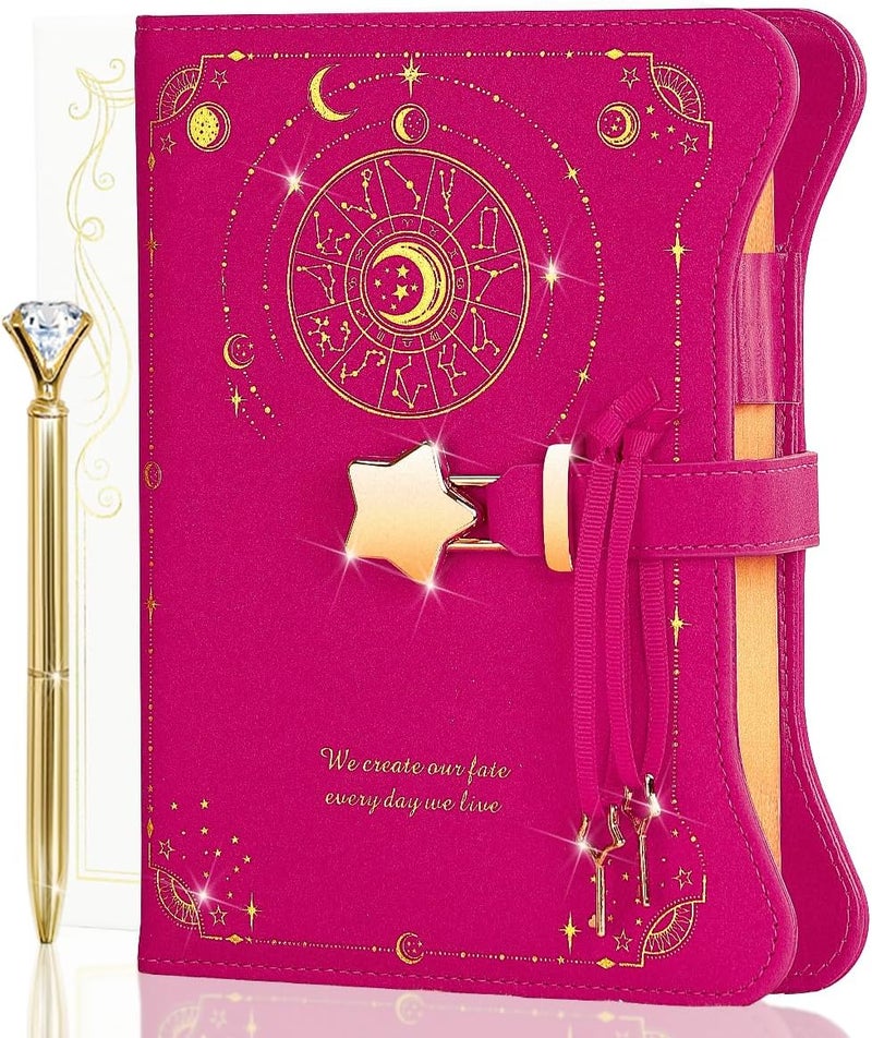hi!SCI Diary with Lock and Keys for Girls and Women, Locking Diary for Gift Ideas with Gift Box and Pen and Bookmark, Journal for Women with 360 Kraft Pages, B6 Refillable Notebook with Lock for Writing (Barbie Pink) - Image 1